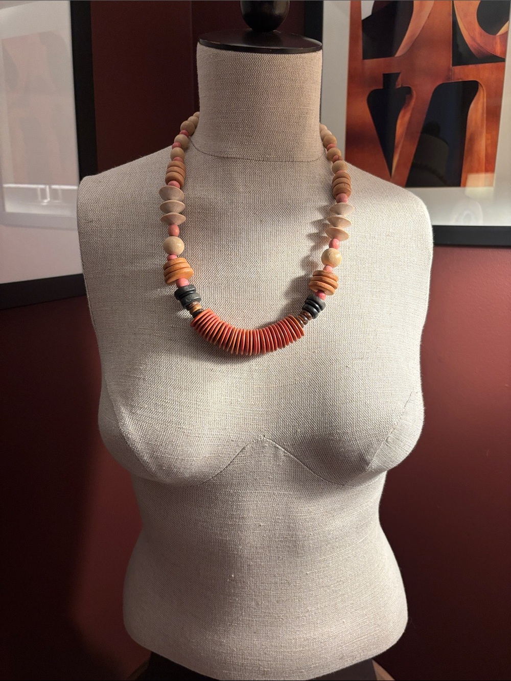 🌼 Antique Wood Beaded Necklace - 60s 🌼